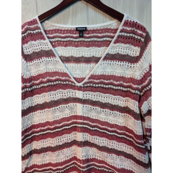 Torrid 2 Open Knit Cinched Front Sweater 3/4 Sleeves 2X Pink - Picture 2 of 7